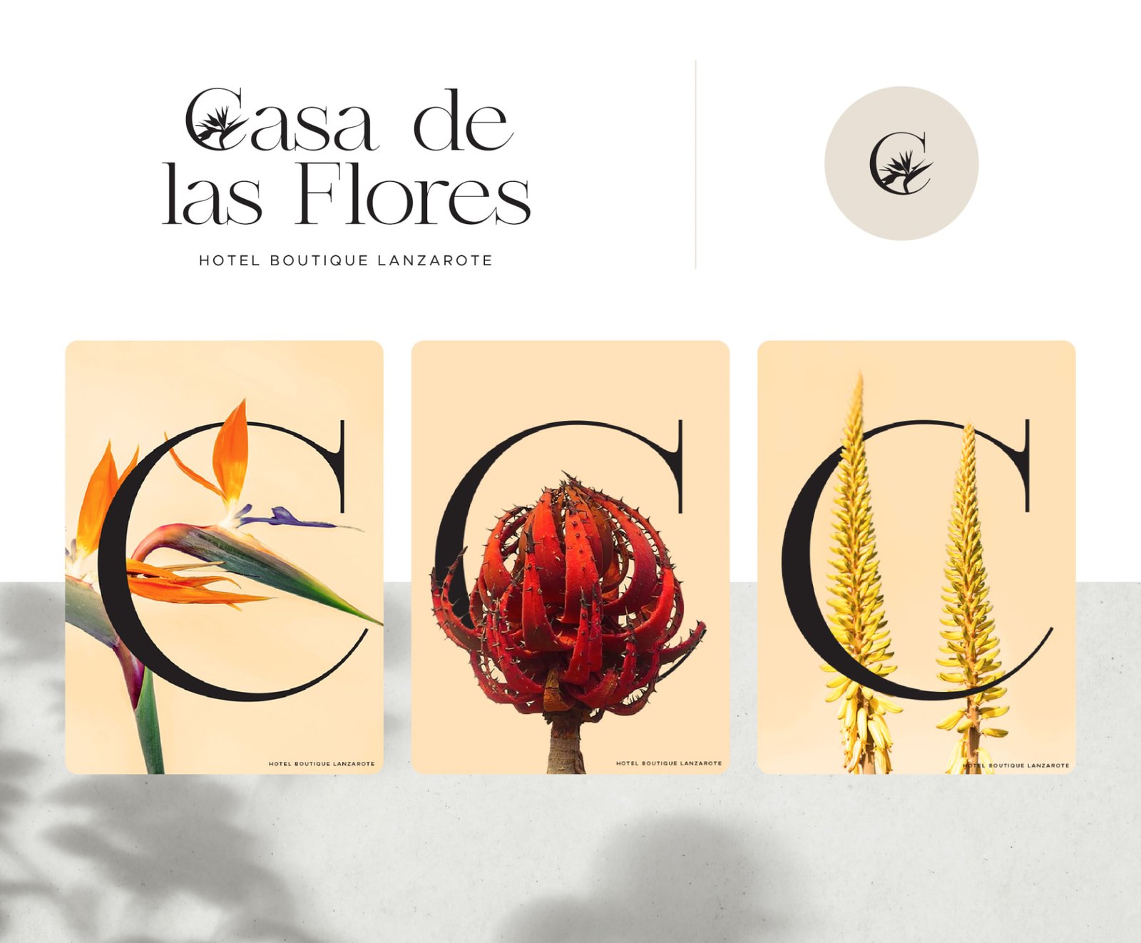 Casa de las Flores logotype, monogram and floral letter compositions.