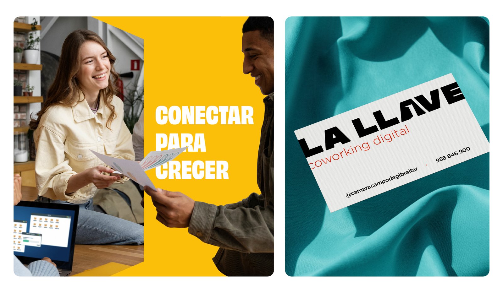La Llave identity applied to campaign graphics and a business card.